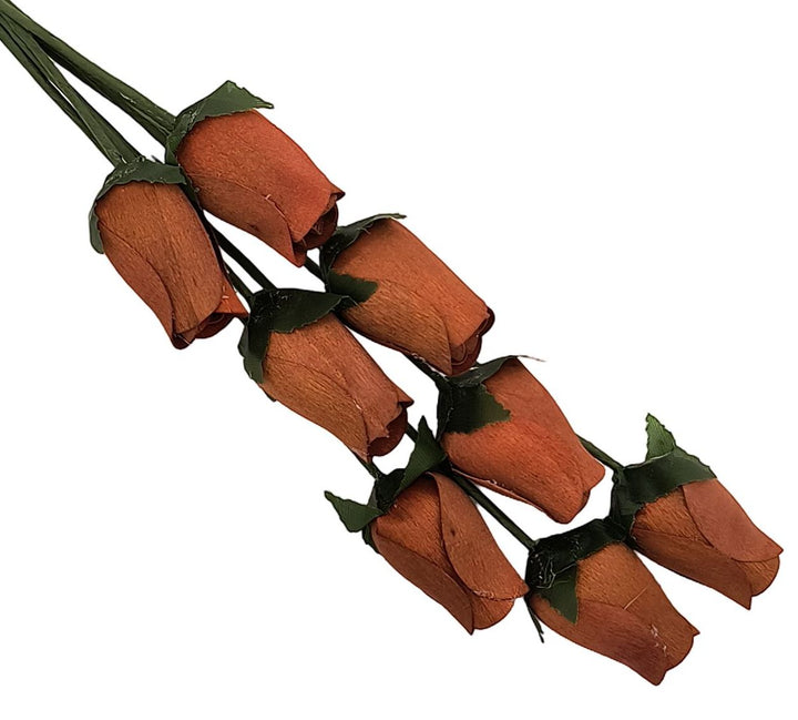 Brown Closed Bud Roses 8-Pack - The Original Wooden Rose