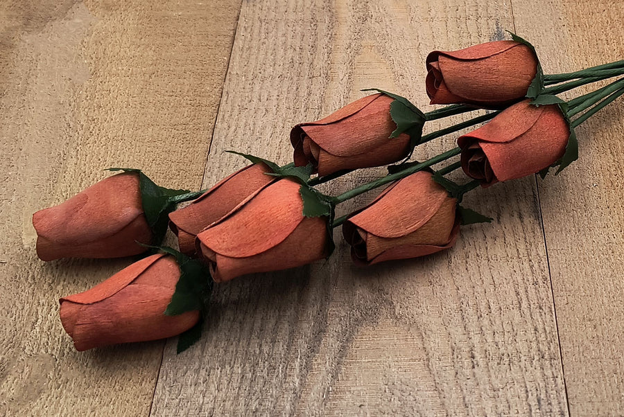 Brown Closed Bud Roses 8-Pack - The Original Wooden Rose