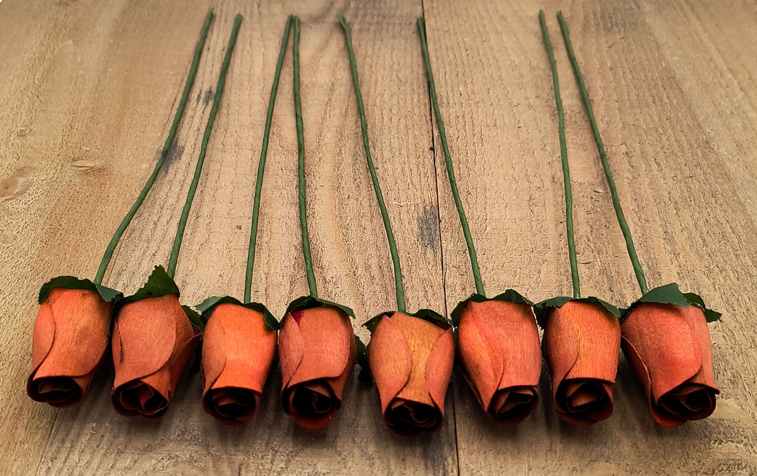 Brown Closed Bud Roses 8-Pack - The Original Wooden Rose