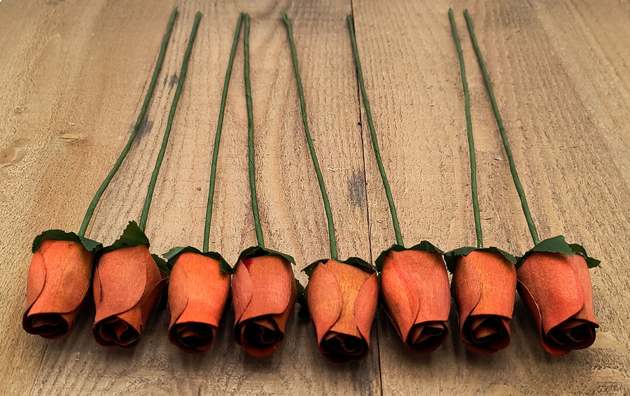 Brown Closed Bud Roses 8-Pack - The Original Wooden Rose