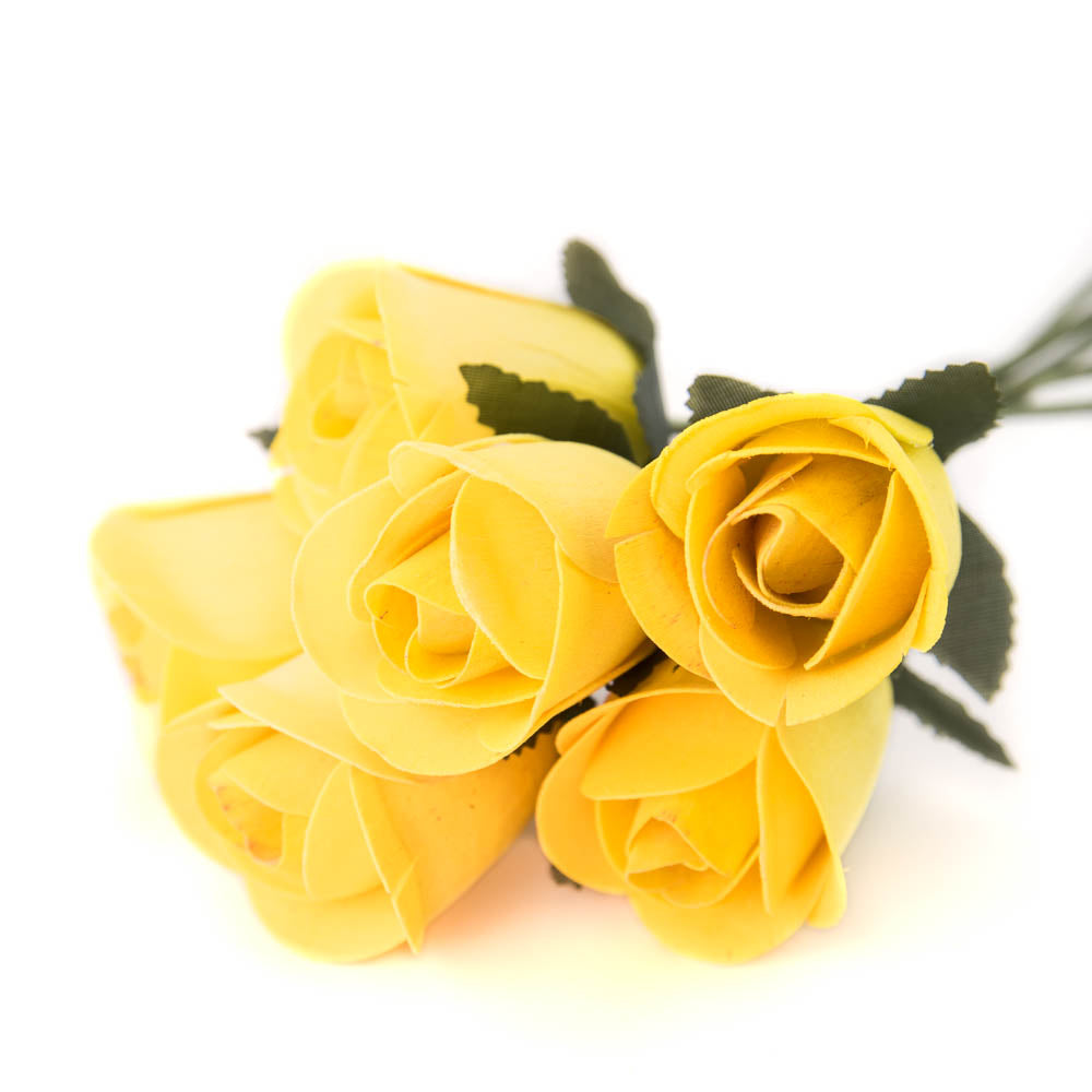 Yellow Half Open Roses 6-Pack - The Original Wooden Rose