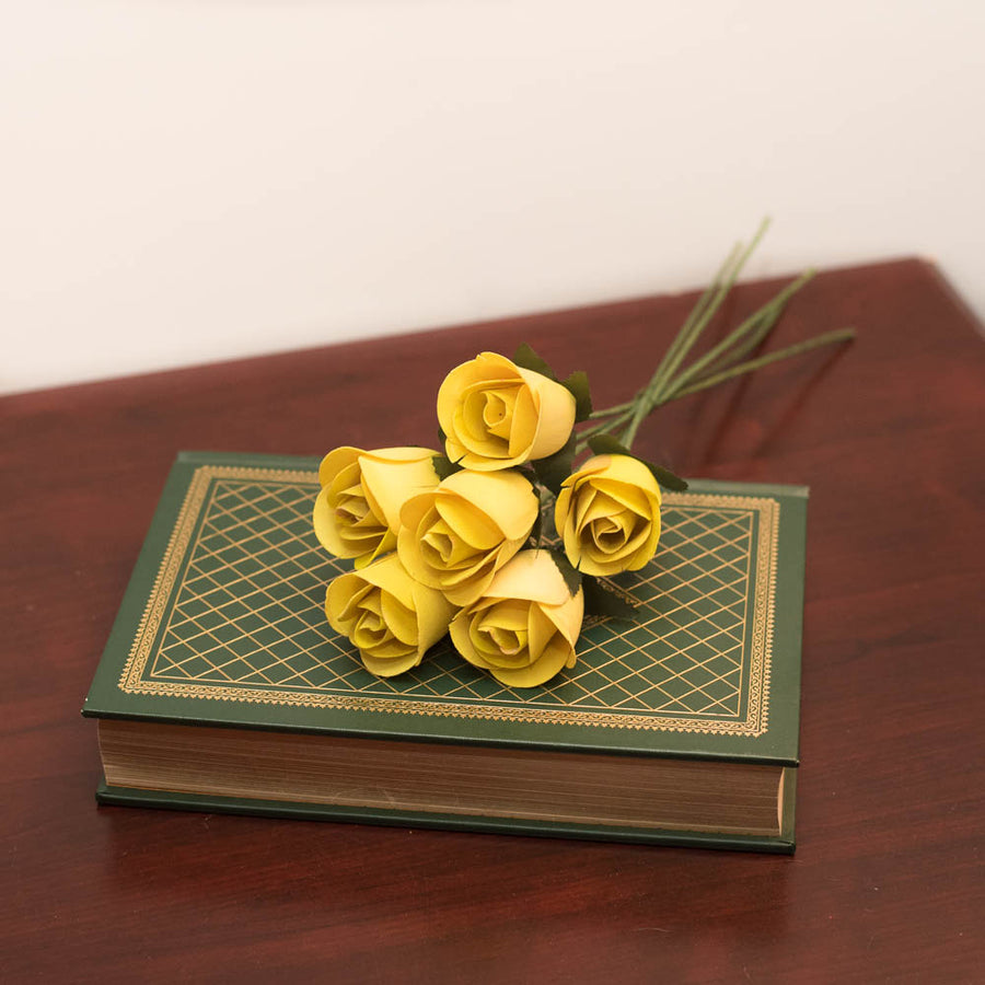 Yellow Half Open Roses 6-Pack - The Original Wooden Rose
