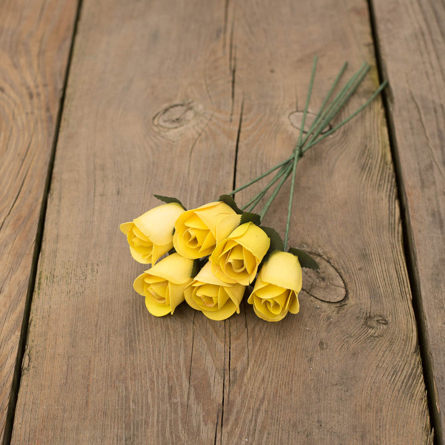 Yellow Half Open Roses 6-Pack - The Original Wooden Rose