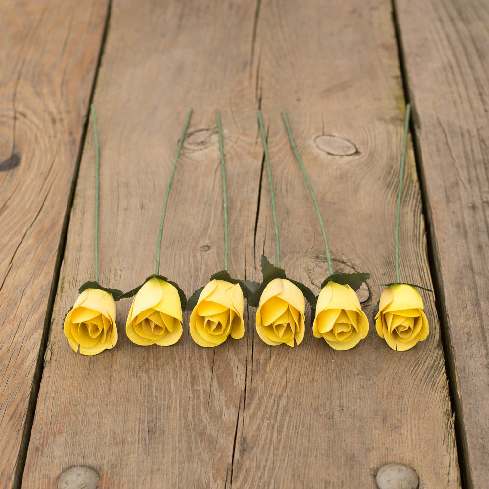 Yellow Half Open Roses 6-Pack - The Original Wooden Rose
