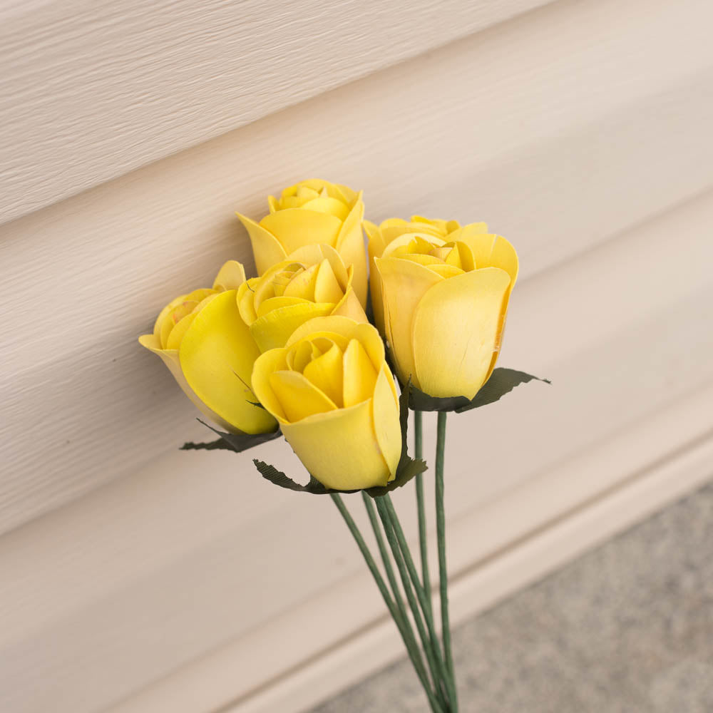 Yellow Half Open Roses 6-Pack - The Original Wooden Rose