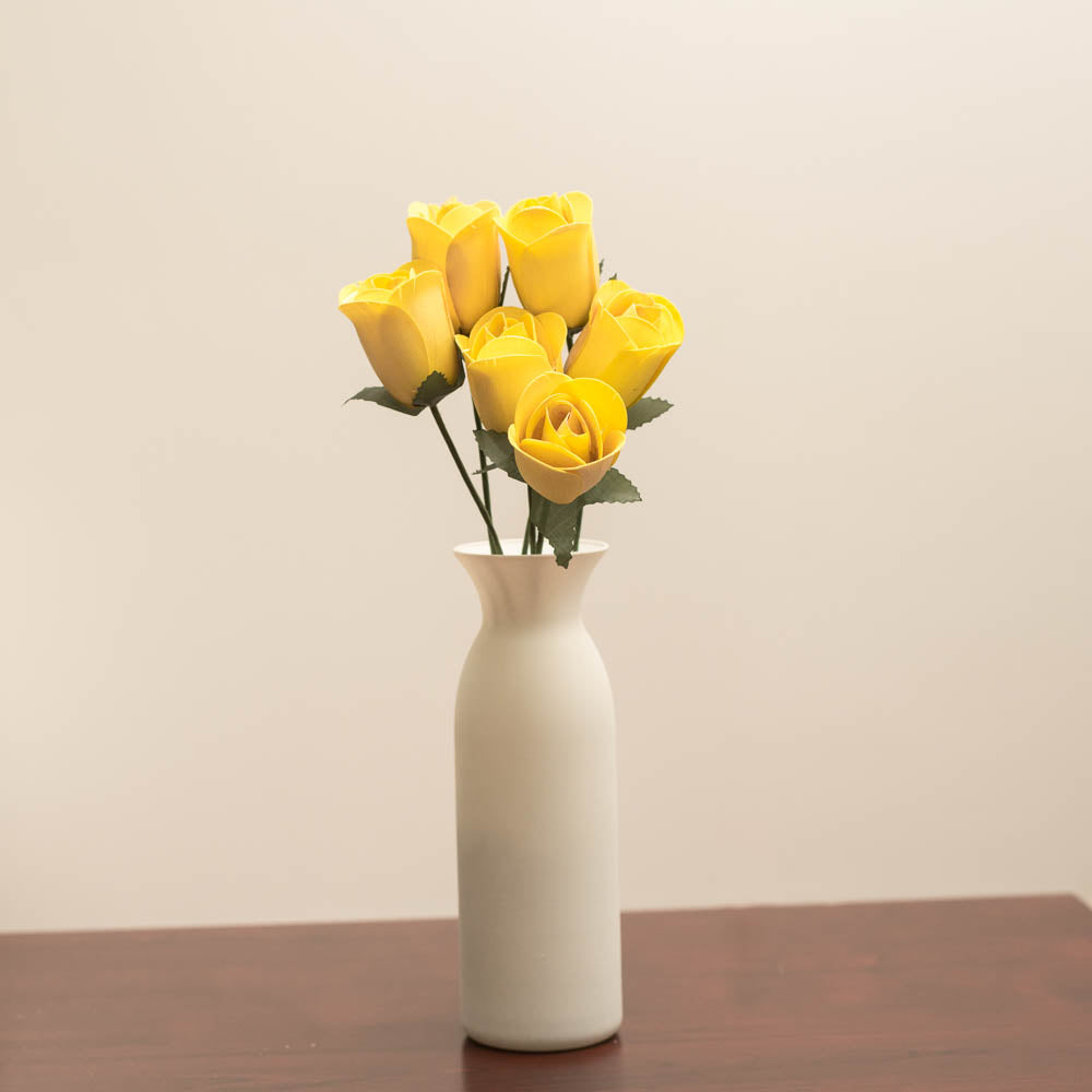Yellow Half Open Roses 6-Pack - The Original Wooden Rose