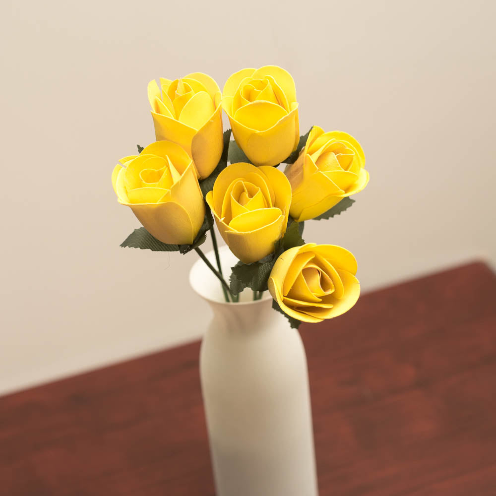 Yellow Half Open Roses 6-Pack - The Original Wooden Rose