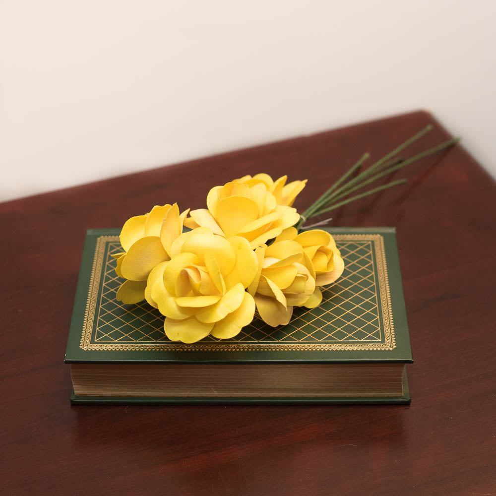 Yellow Fully Open Roses 6-Pack - The Original Wooden Rose