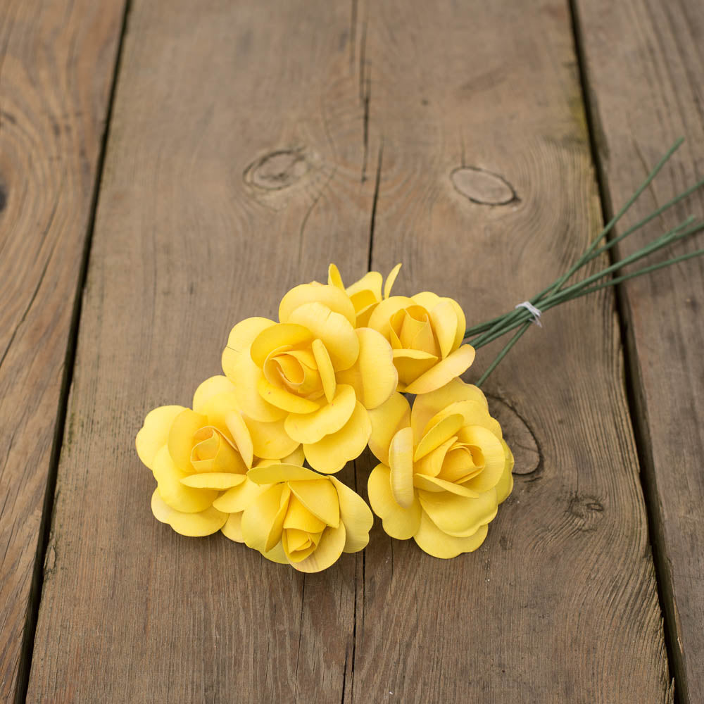 Yellow Fully Open Roses 6-Pack - The Original Wooden Rose