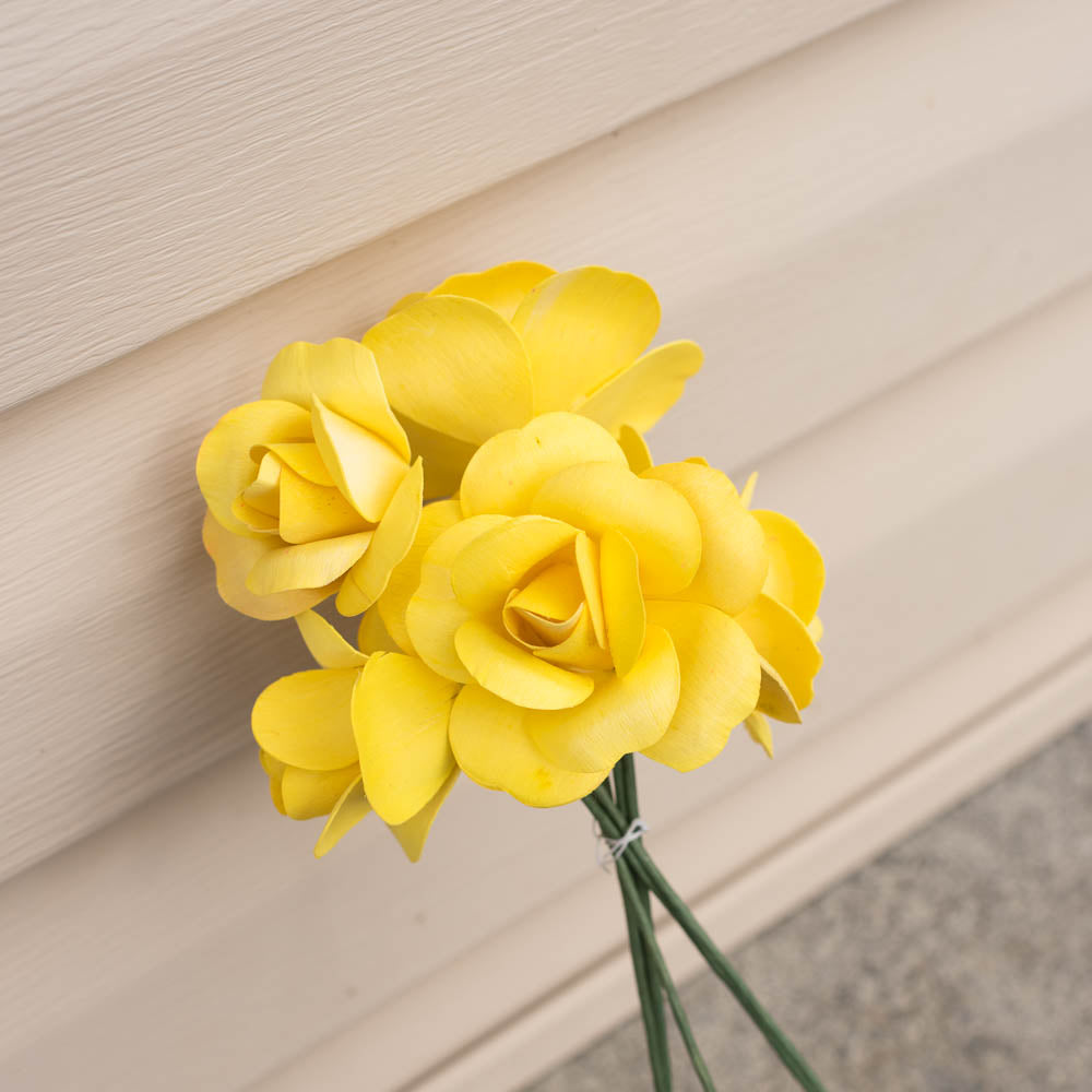 Yellow Fully Open Roses 6-Pack - The Original Wooden Rose