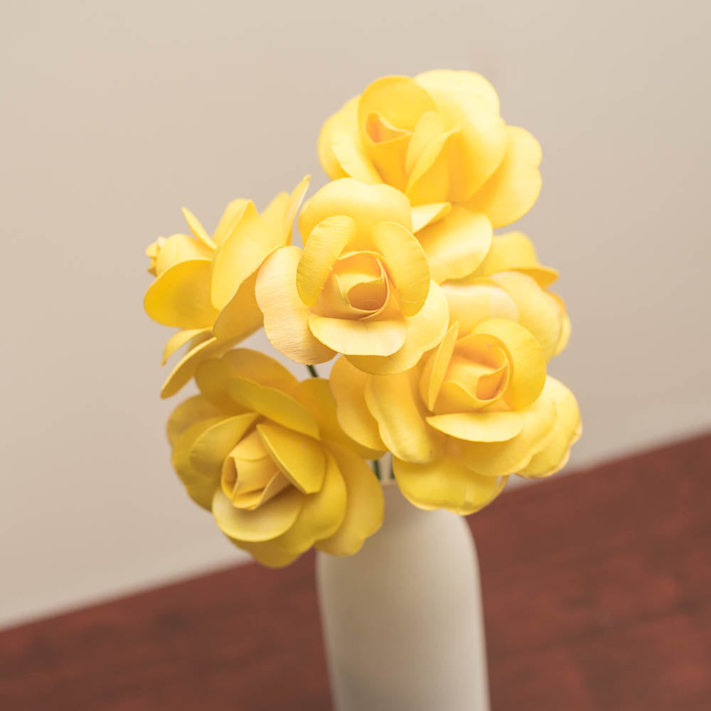 Yellow Fully Open Roses 6-Pack - The Original Wooden Rose