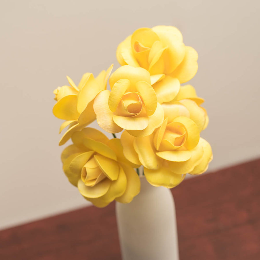 Yellow Fully Open Roses 6-Pack - The Original Wooden Rose