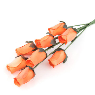 Orange Closed Bud Roses 8-Pack - The Original Wooden Rose