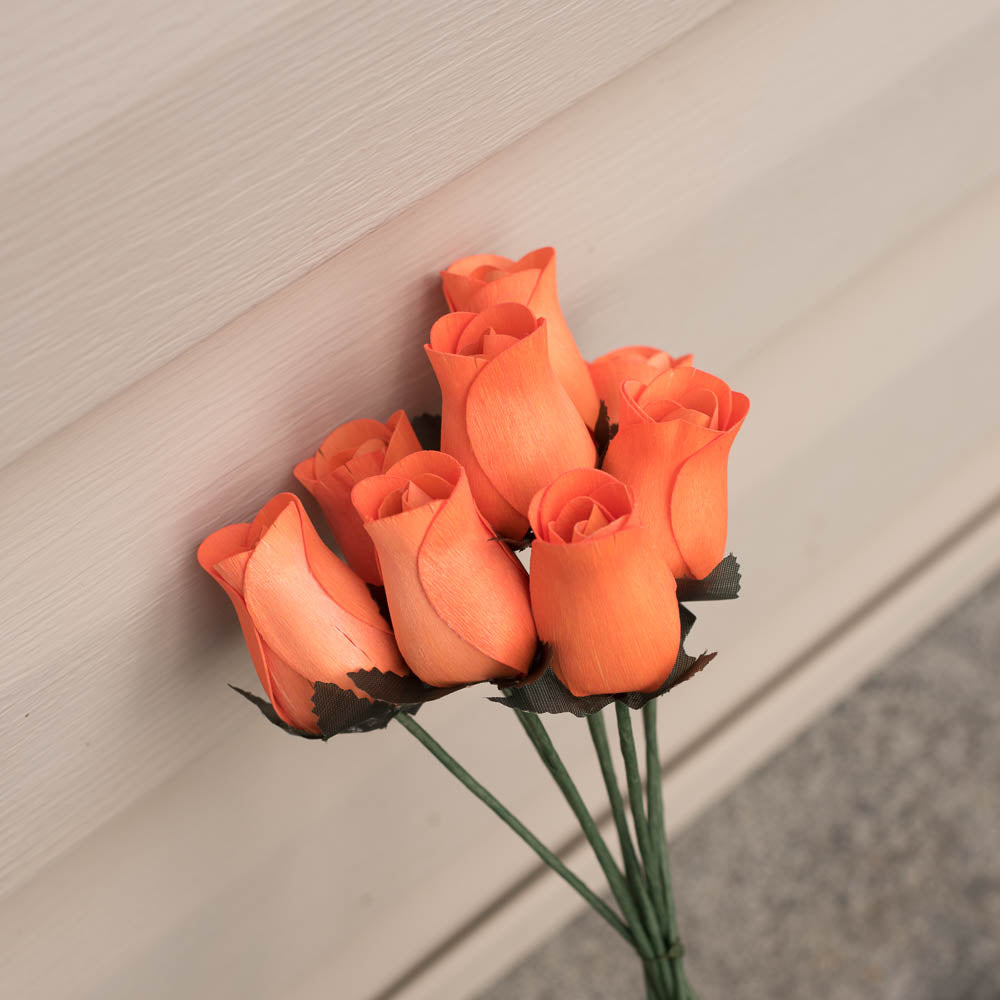 Orange Closed Bud Roses 8-Pack - The Original Wooden Rose