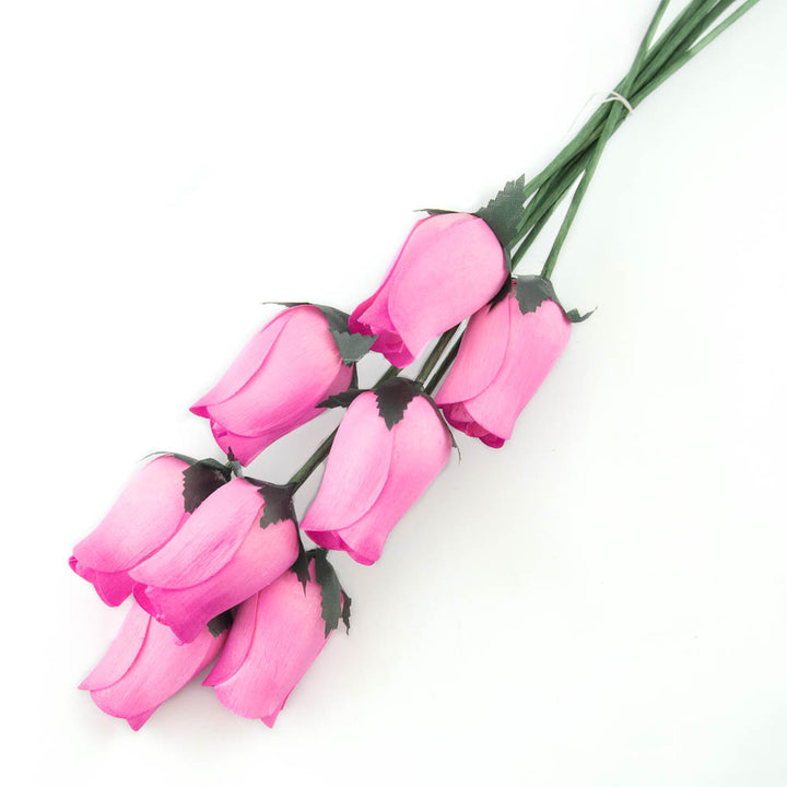 Pink/Hot Pink Closed Bud Roses 8-Pack - The Original Wooden Rose