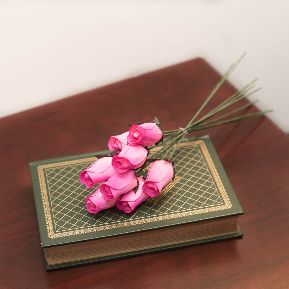 Pink/Hot Pink Closed Bud Roses 8-Pack - The Original Wooden Rose