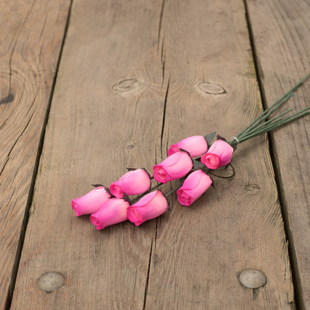 Pink/Hot Pink Closed Bud Roses 8-Pack - The Original Wooden Rose