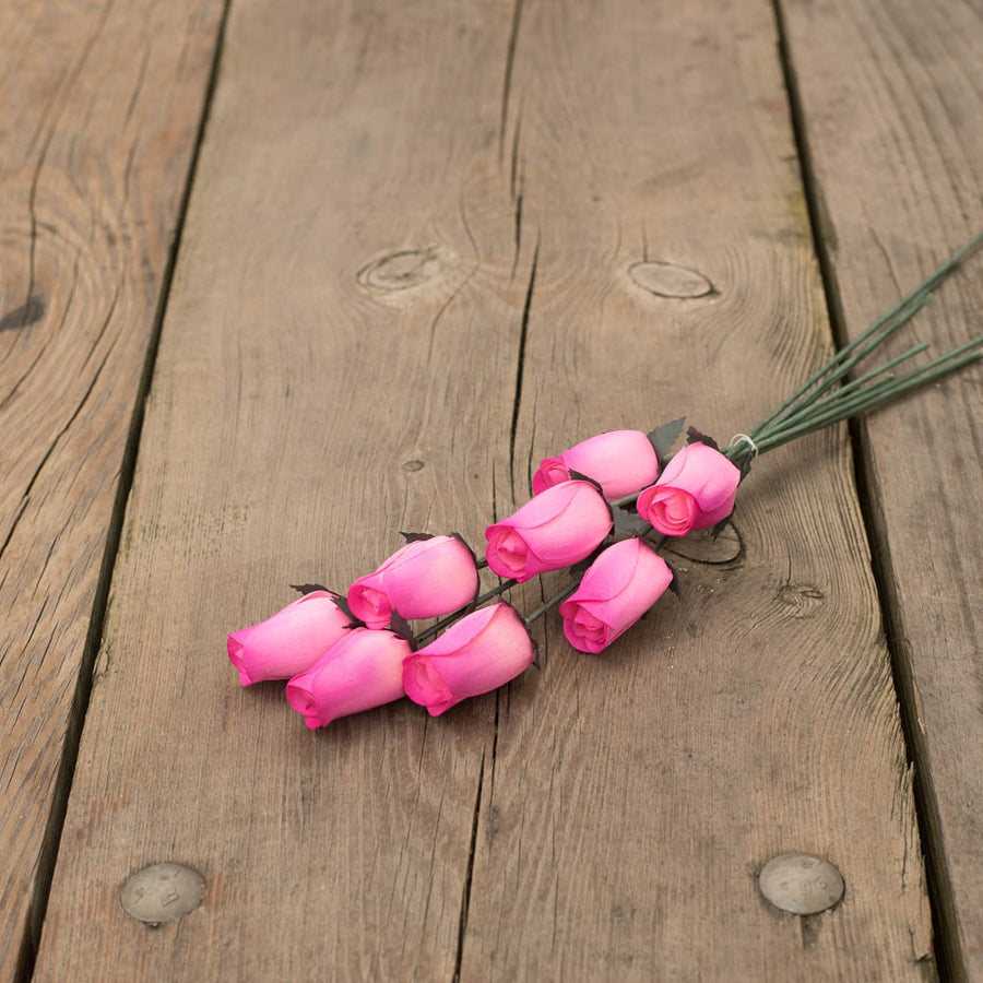 Pink/Hot Pink Closed Bud Roses 8-Pack - The Original Wooden Rose