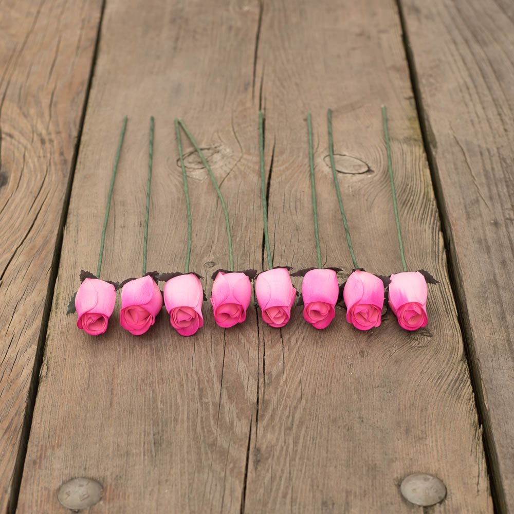 Pink/Hot Pink Closed Bud Roses 8-Pack - The Original Wooden Rose