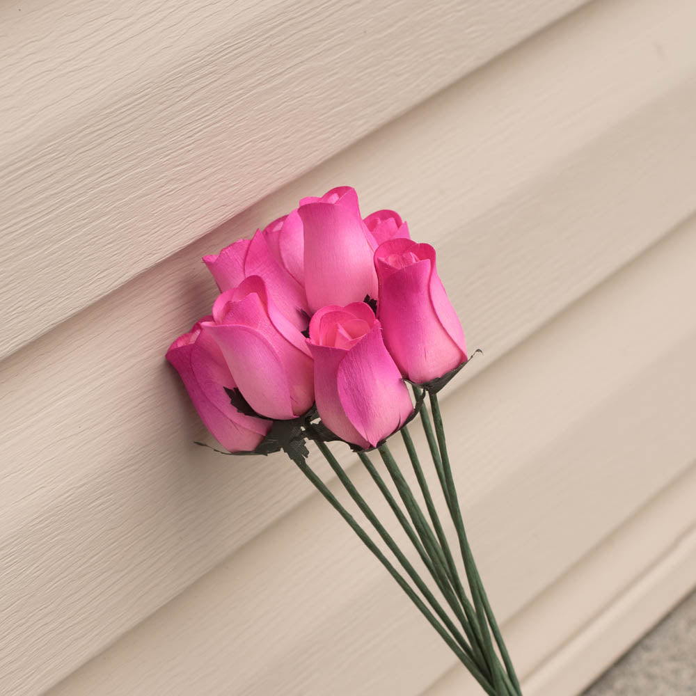 Pink/Hot Pink Closed Bud Roses 8-Pack - The Original Wooden Rose