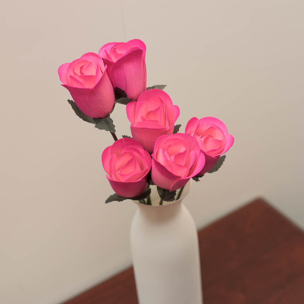 Pink/Hot Pink Half Open Roses 6-Pack - The Original Wooden Rose
