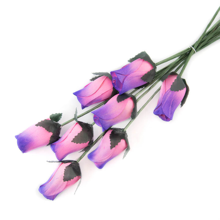 Pink/Purple Closed Bud Roses 8-Pack - The Original Wooden Rose