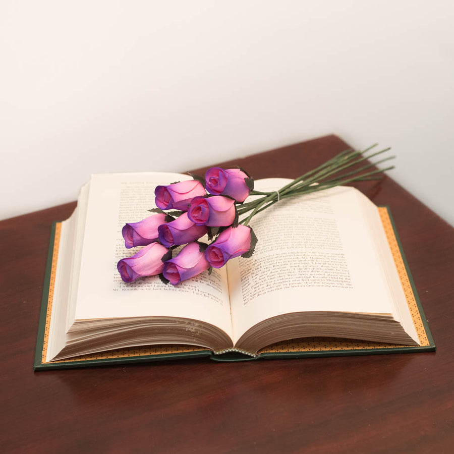 Pink/Purple Closed Bud Roses 8-Pack - The Original Wooden Rose