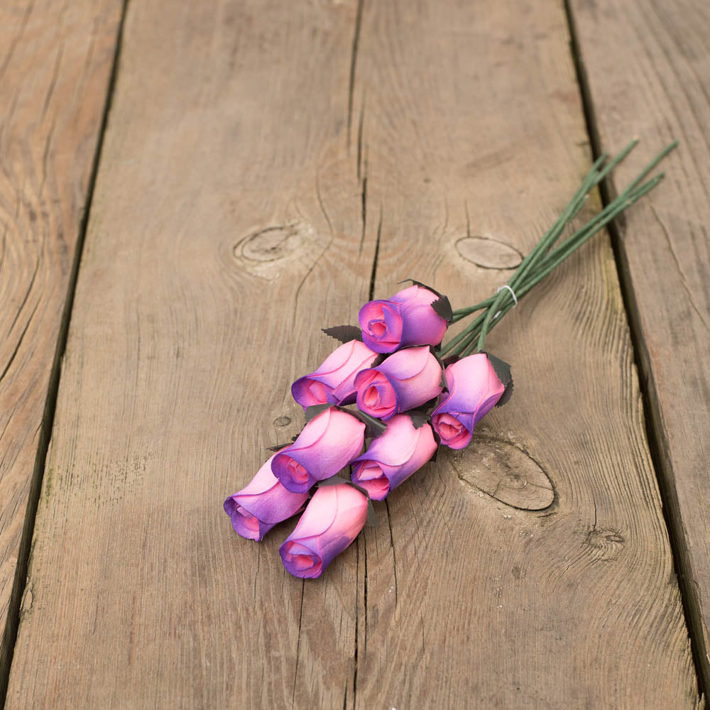 Pink/Purple Closed Bud Roses 8-Pack - The Original Wooden Rose