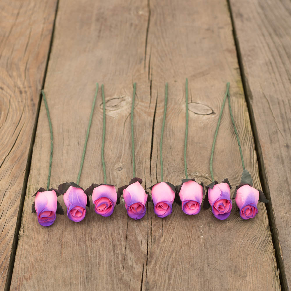 Pink/Purple Closed Bud Roses 8-Pack - The Original Wooden Rose