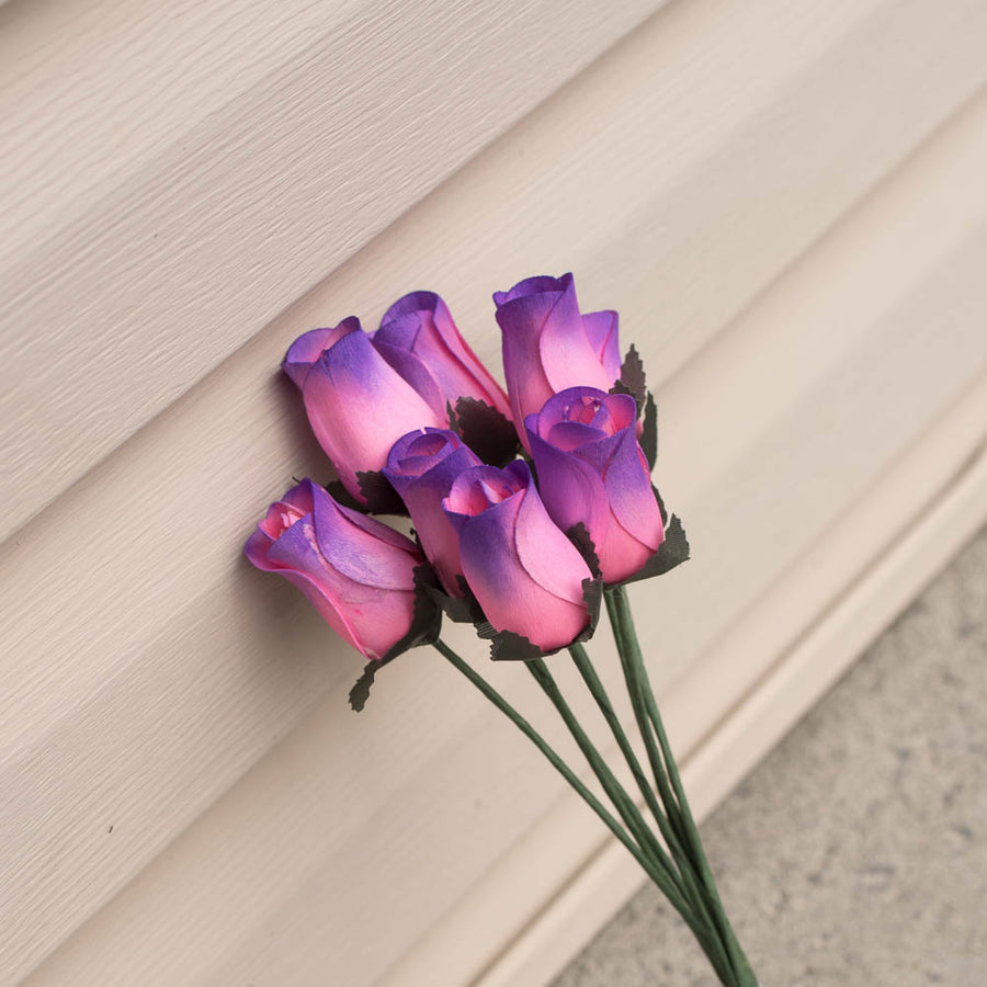 Pink/Purple Closed Bud Roses 8-Pack - The Original Wooden Rose