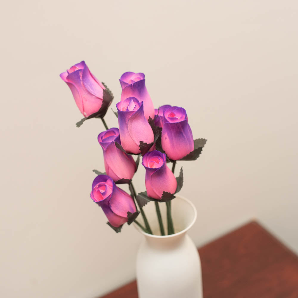 Pink/Purple Closed Bud Roses 8-Pack - The Original Wooden Rose