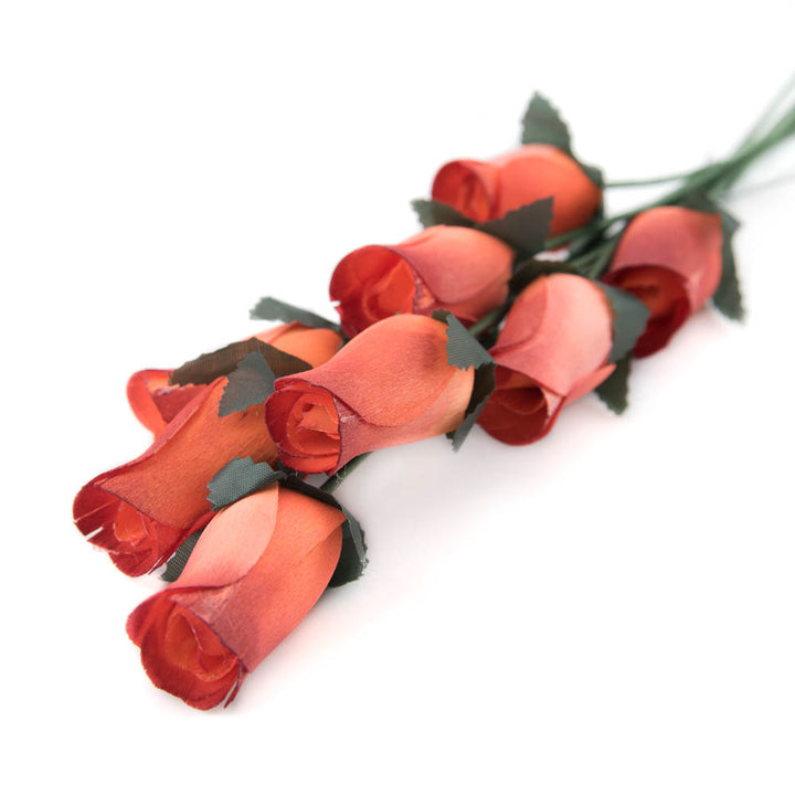 Orange/Burgundy Closed Bud Roses 8-Pack - The Original Wooden Rose