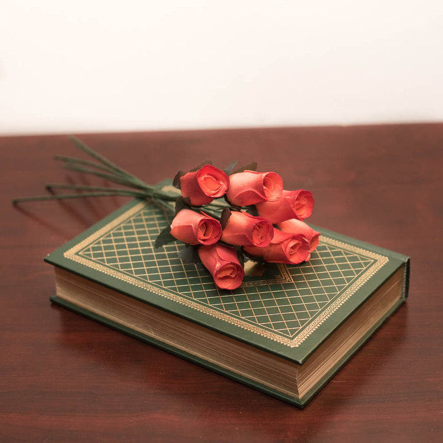 Orange/Burgundy Closed Bud Roses 8-Pack - The Original Wooden Rose