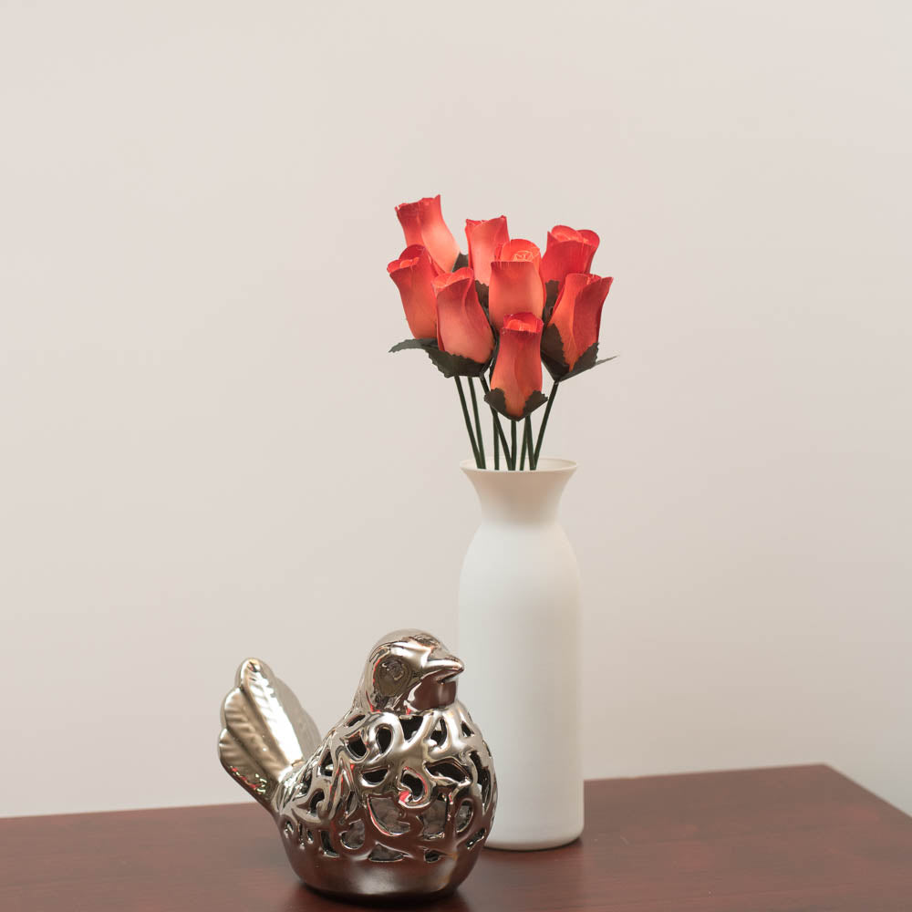 Orange/Burgundy Closed Bud Roses 8-Pack - The Original Wooden Rose