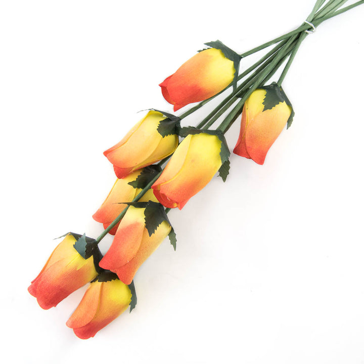 Yellow/Red Closed Bud Roses 8-Pack - The Original Wooden Rose
