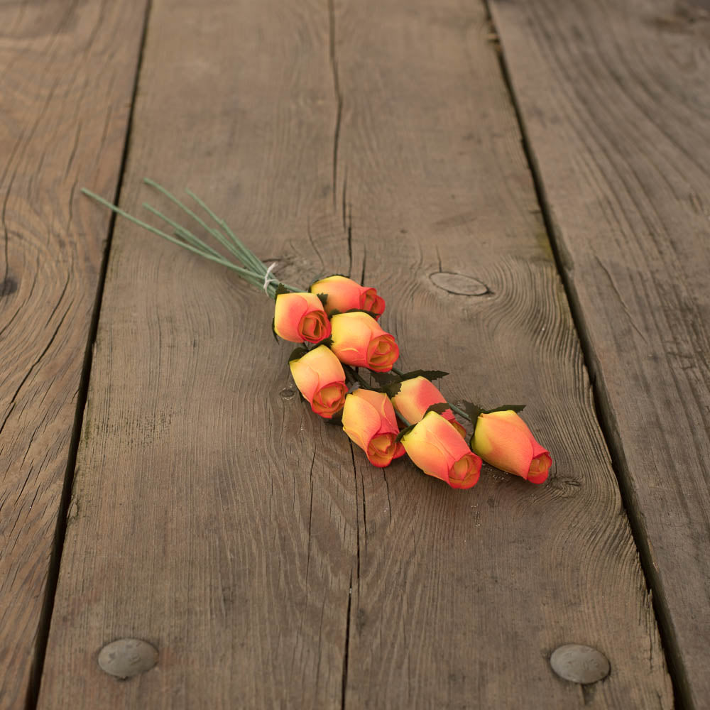 Yellow/Red Closed Bud Roses 8-Pack - The Original Wooden Rose