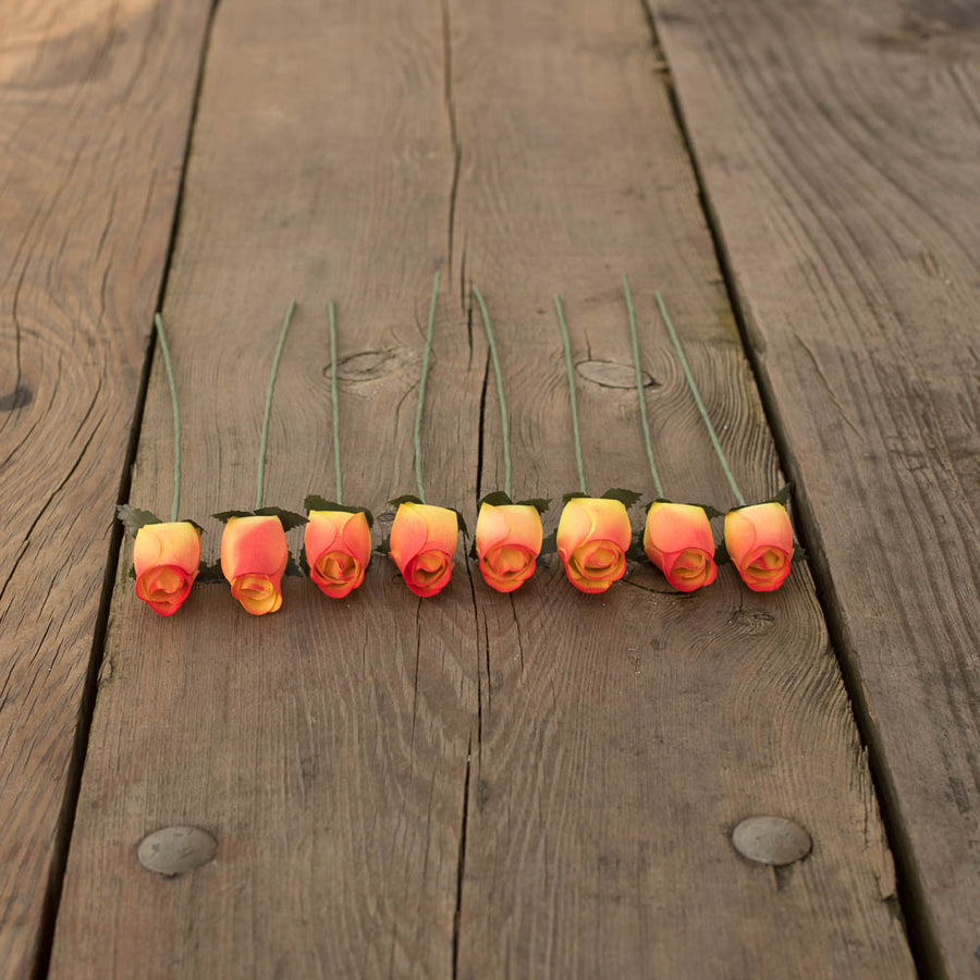 Yellow/Red Closed Bud Roses 8-Pack - The Original Wooden Rose