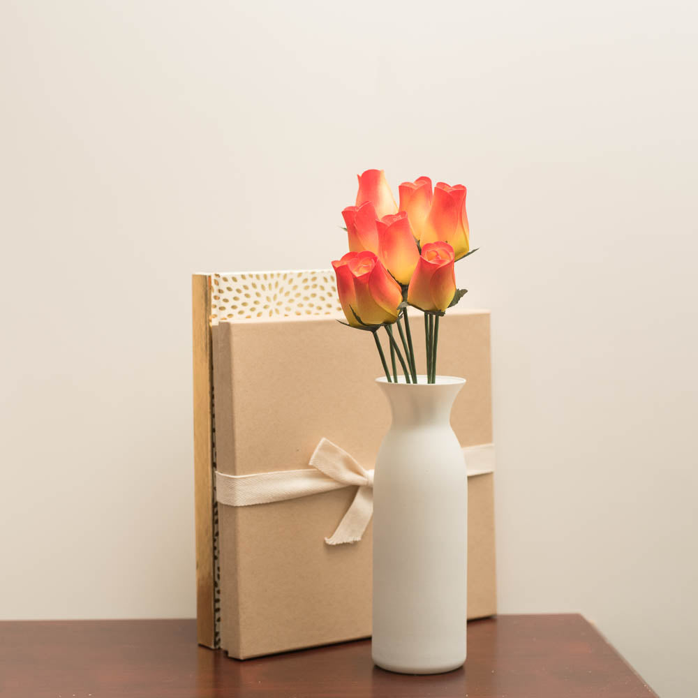Yellow/Red Closed Bud Roses 8-Pack - The Original Wooden Rose