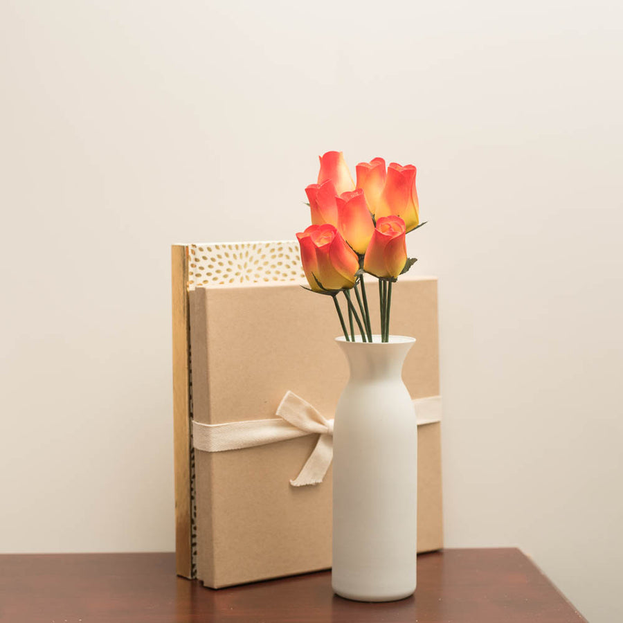 Yellow/Red Closed Bud Roses 8-Pack - The Original Wooden Rose