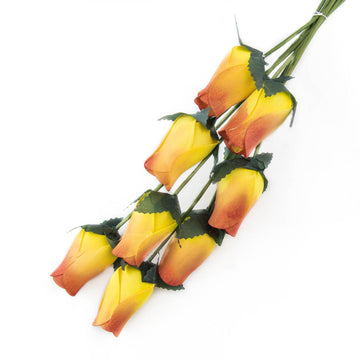 Yellow/Burgundy Closed Bud Roses 8-Pack - The Original Wooden Rose