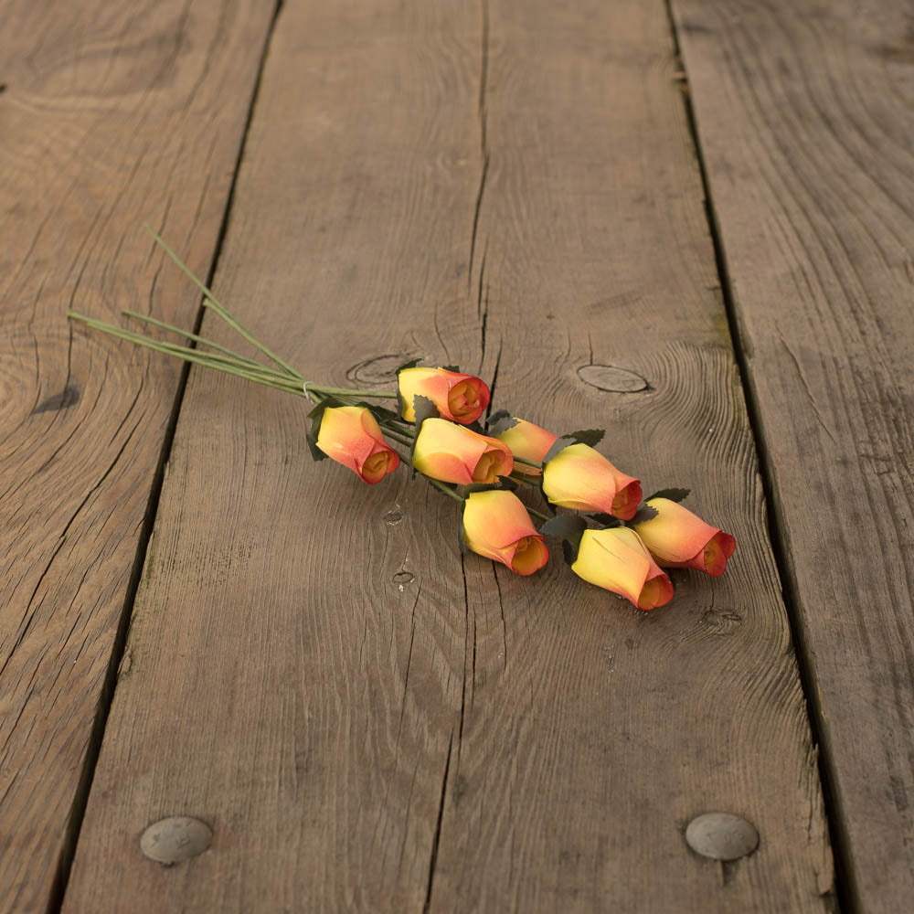 Yellow/Burgundy Closed Bud Roses 8-Pack - The Original Wooden Rose