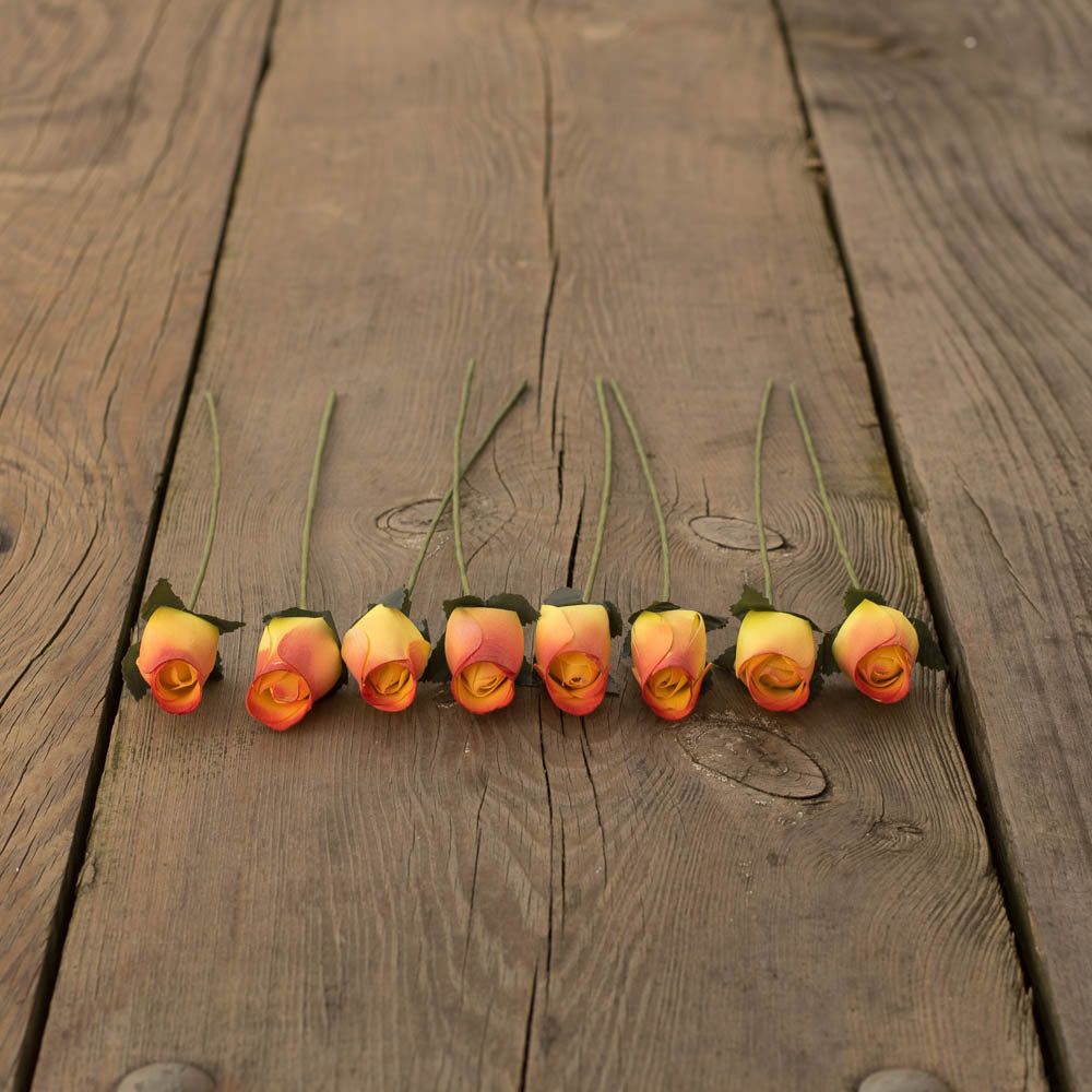Yellow/Burgundy Closed Bud Roses 8-Pack - The Original Wooden Rose