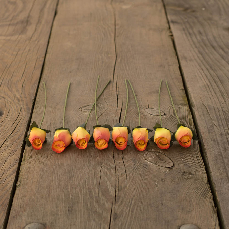 Yellow/Burgundy Closed Bud Roses 8-Pack - The Original Wooden Rose