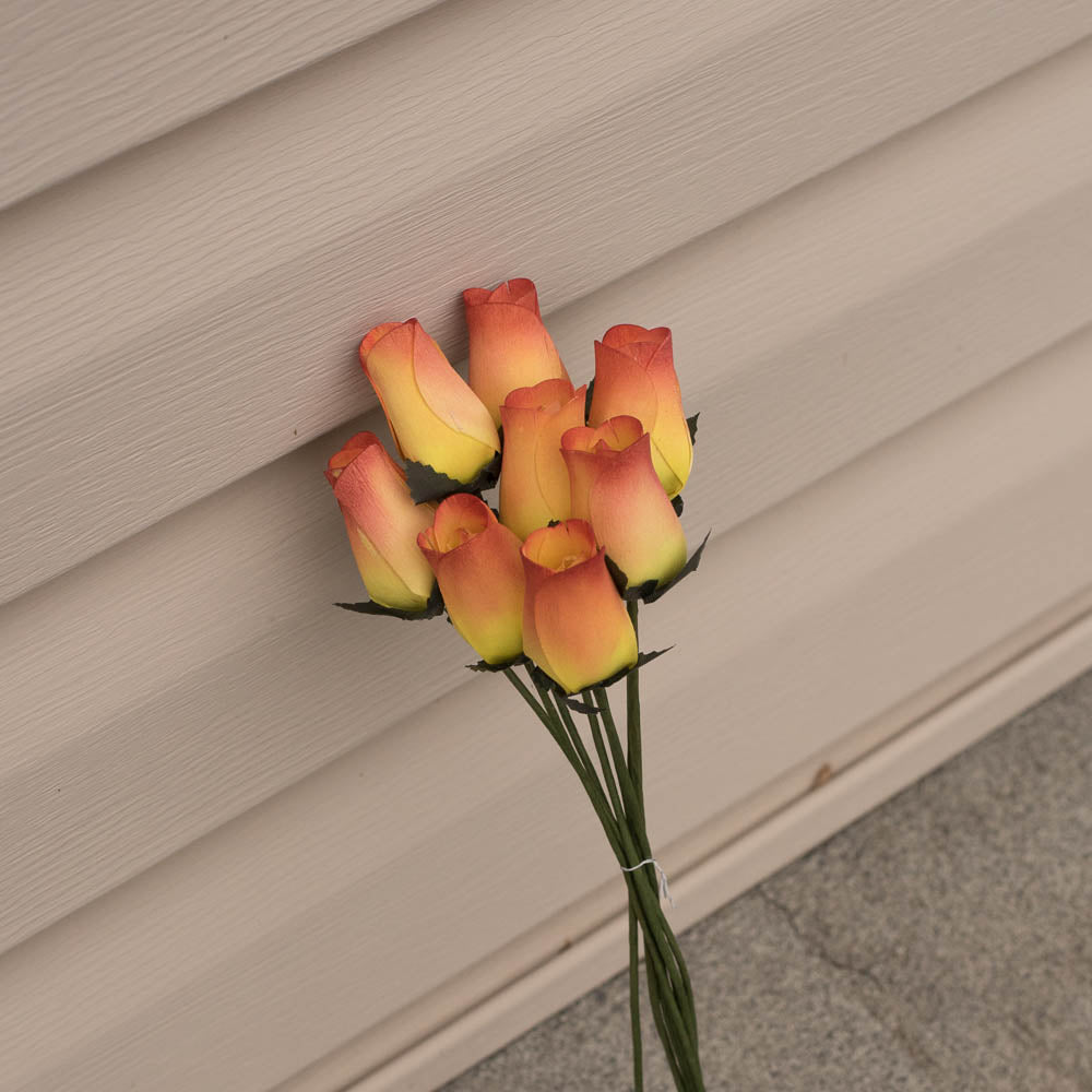Yellow/Burgundy Closed Bud Roses 8-Pack - The Original Wooden Rose