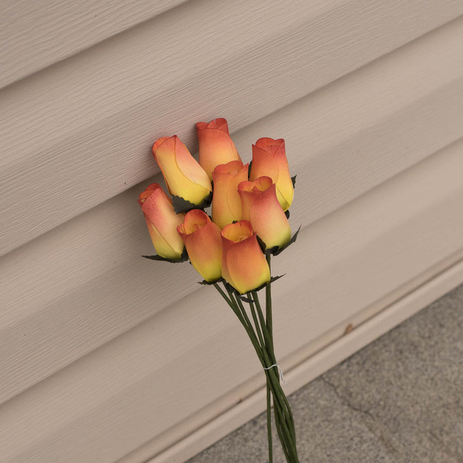 Yellow/Burgundy Closed Bud Roses 8-Pack - The Original Wooden Rose