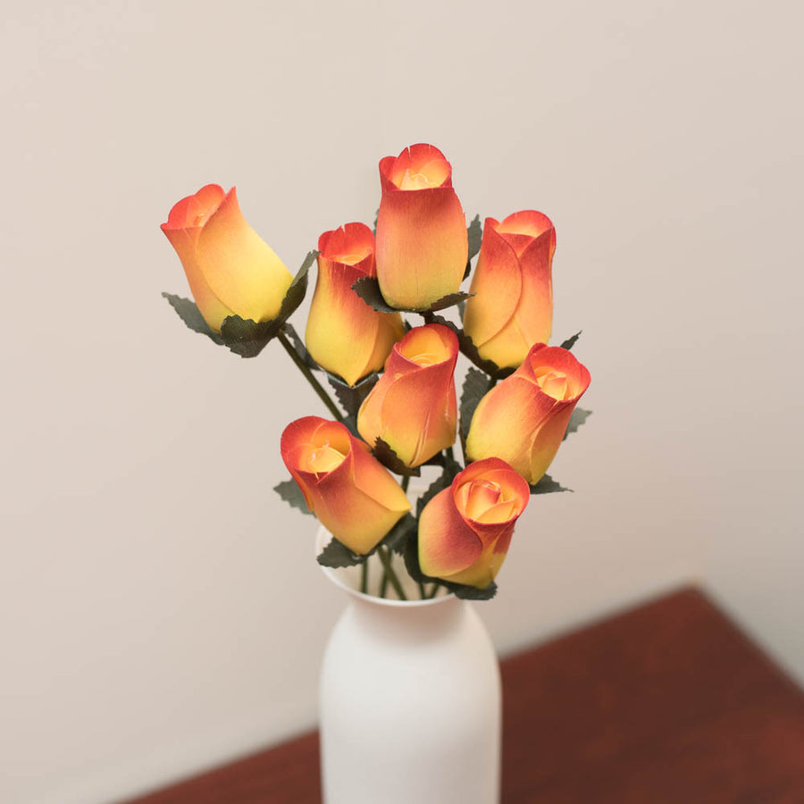 Yellow/Burgundy Closed Bud Roses 8-Pack - The Original Wooden Rose