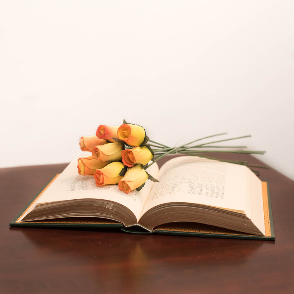 Yellow/Orange Closed Bud Roses 8-Pack - The Original Wooden Rose