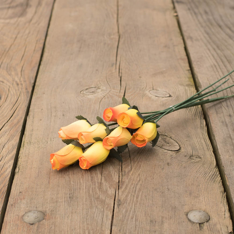 Yellow/Orange Closed Bud Roses 8-Pack - The Original Wooden Rose