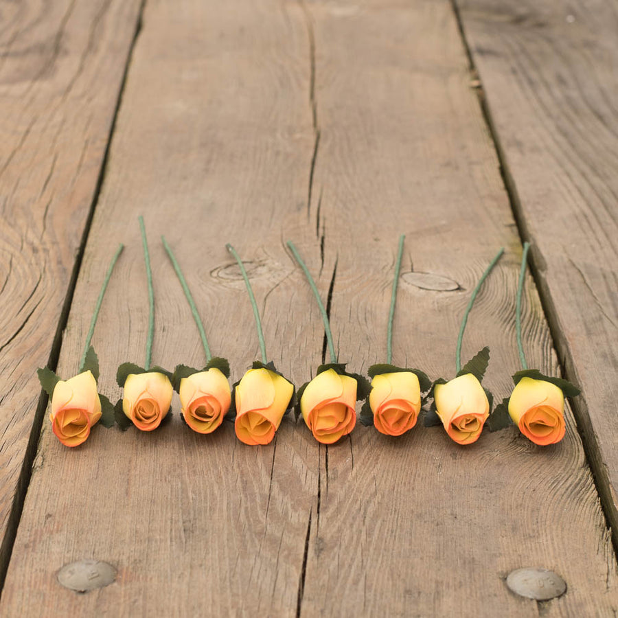 Yellow/Orange Closed Bud Roses 8-Pack - The Original Wooden Rose