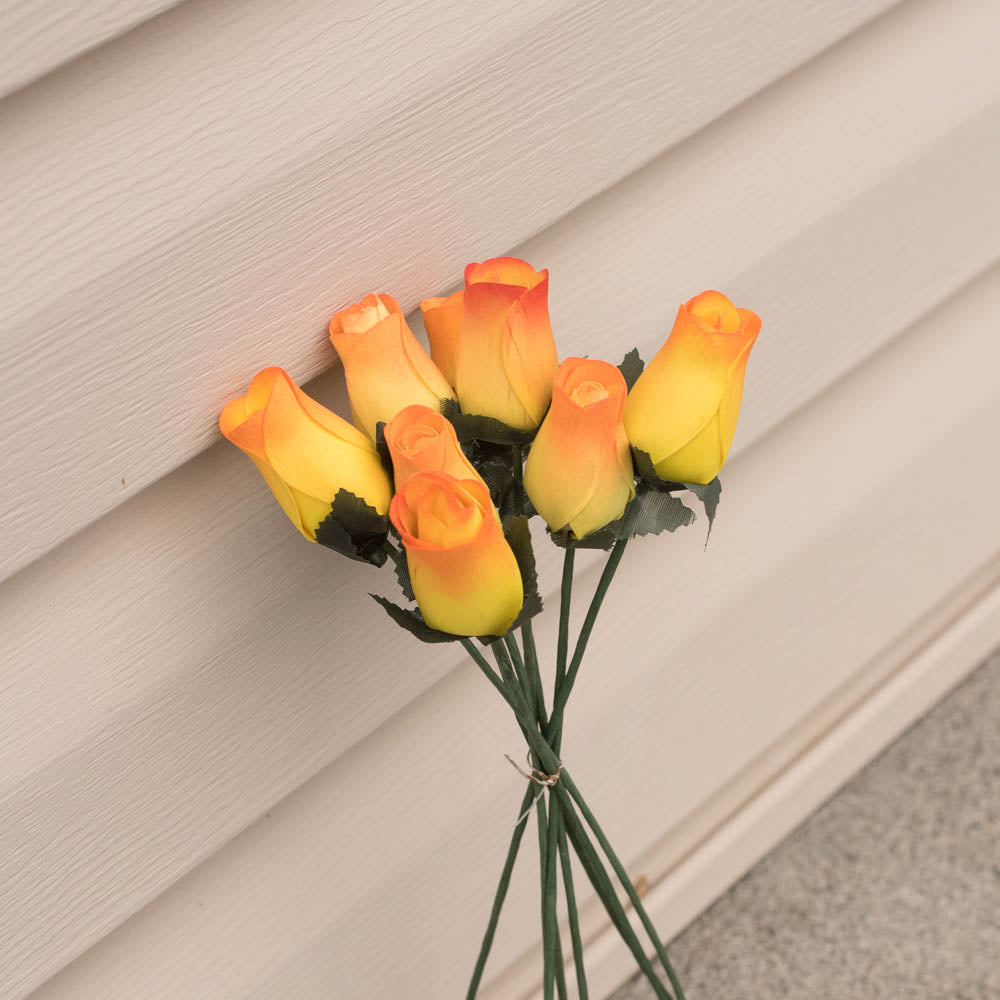 Yellow/Orange Closed Bud Roses 8-Pack - The Original Wooden Rose